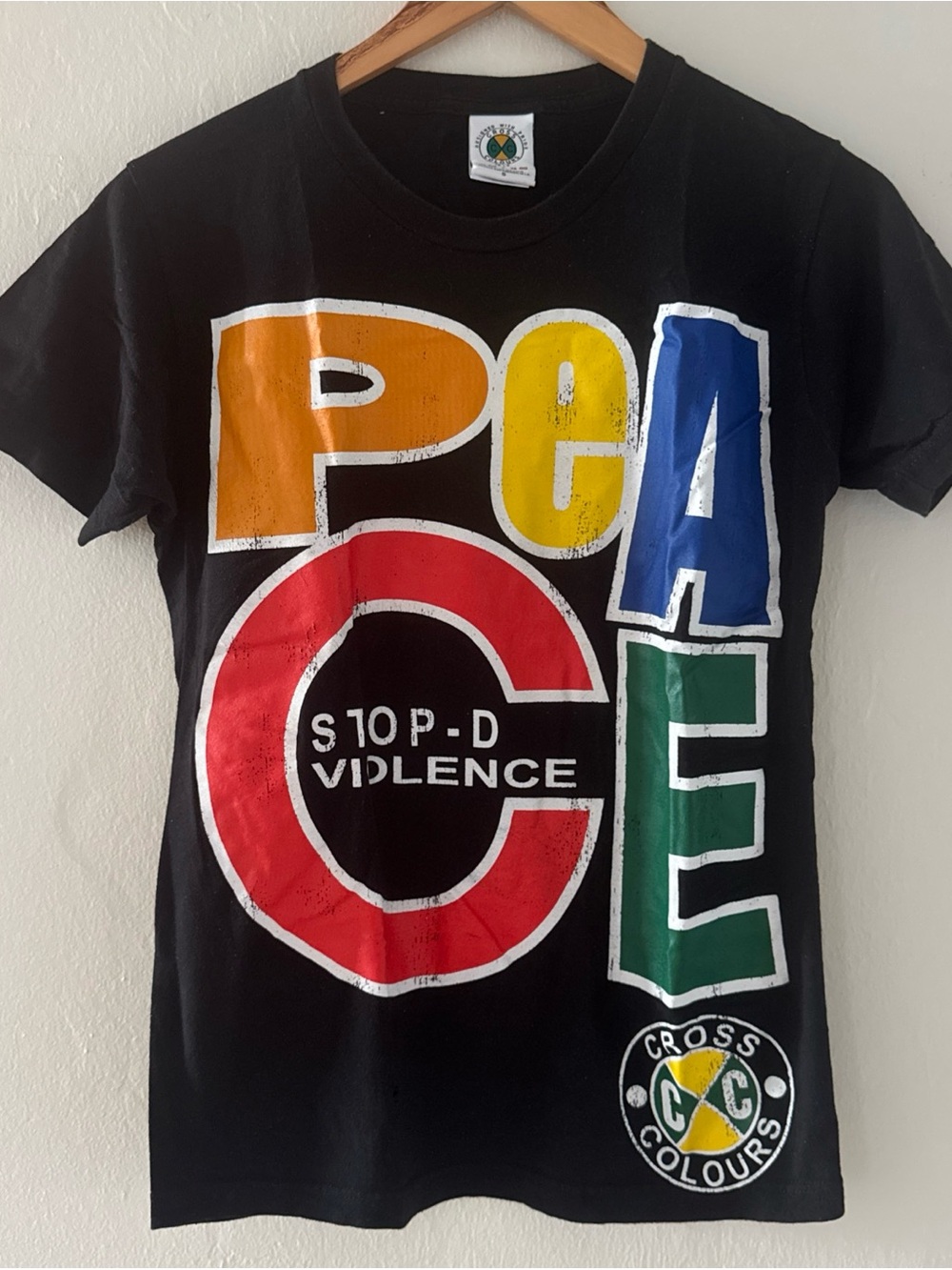 Vintage Cross Colours PEACE Stop-D the Violence Hip Hop Nation Men's SML Rap Tee